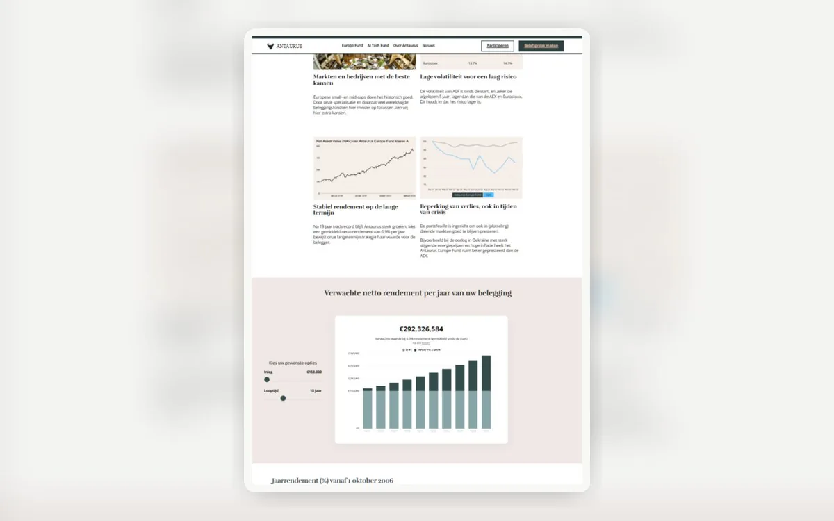 Elementor landing page with an interactive chart